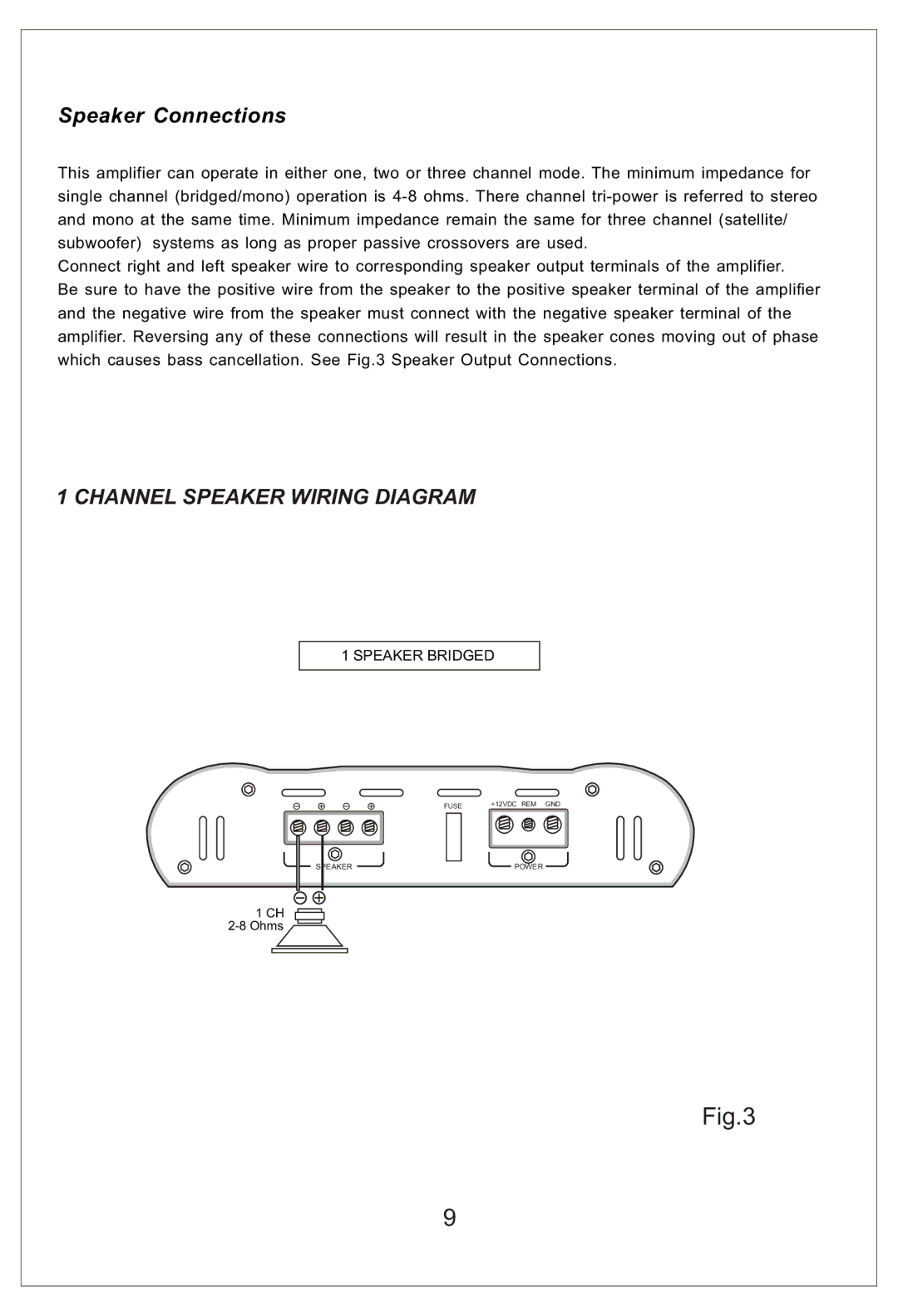 Bassworx BA1200.1D, BA800.1D, BA75.2, BA150.2, BA75.4, BA500.1D, BA150.1 manual Speaker Connections 