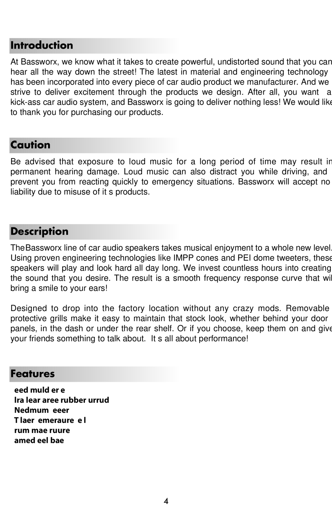 Bassworx BS682, BS693, BS52, BS42, BS462, BS62 manual Introduction, Description, Features 