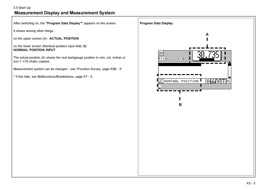 Baum Bros. Imports 26.4 manual Measurement Display and Measurement System, Program Data Display 