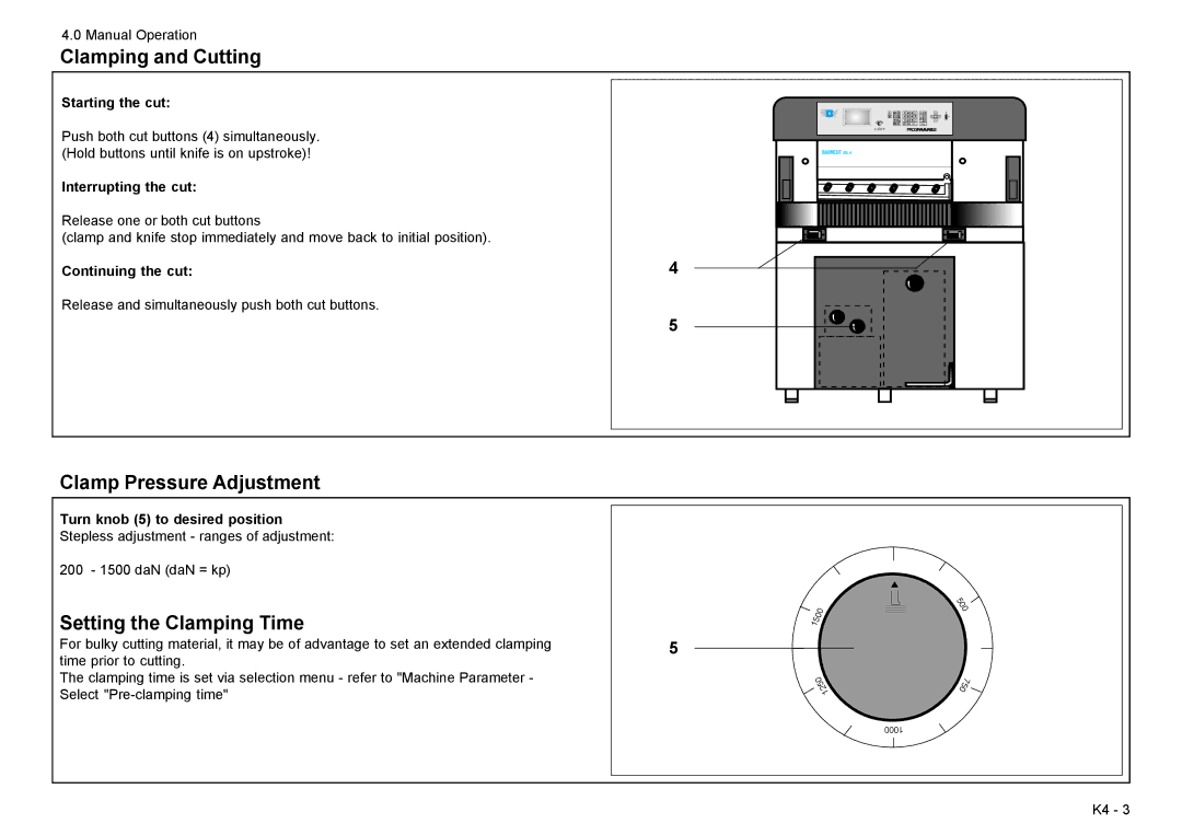 Baum Bros. Imports 26.4 manual Clamping and Cutting, Clamp Pressure Adjustment, Setting the Clamping Time 