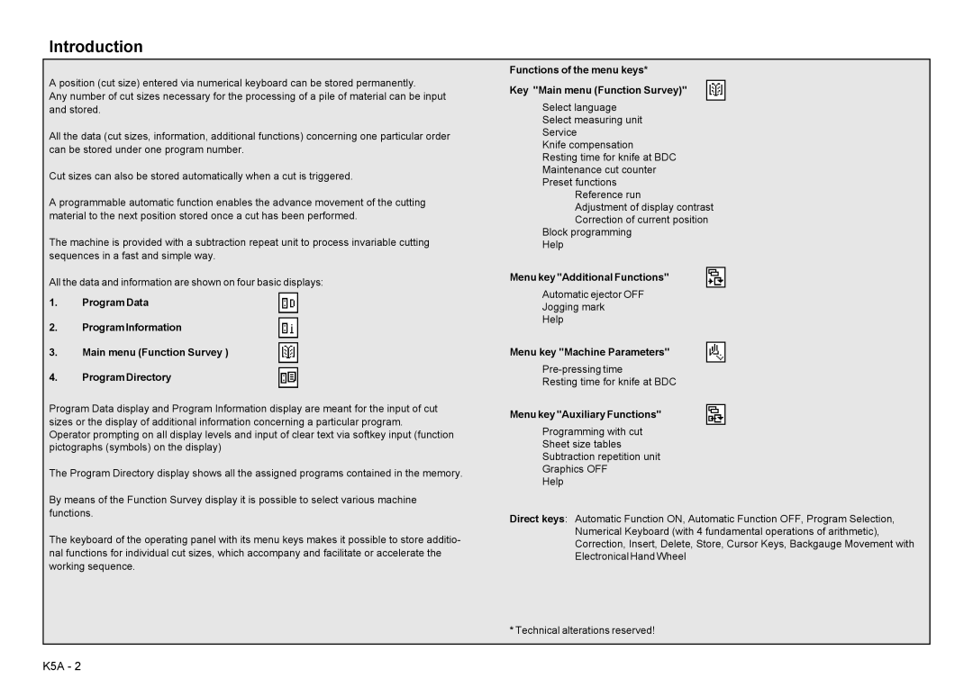 Baum Bros. Imports 26.4 manual Functions of the menu keys Key Main menu Function Survey 