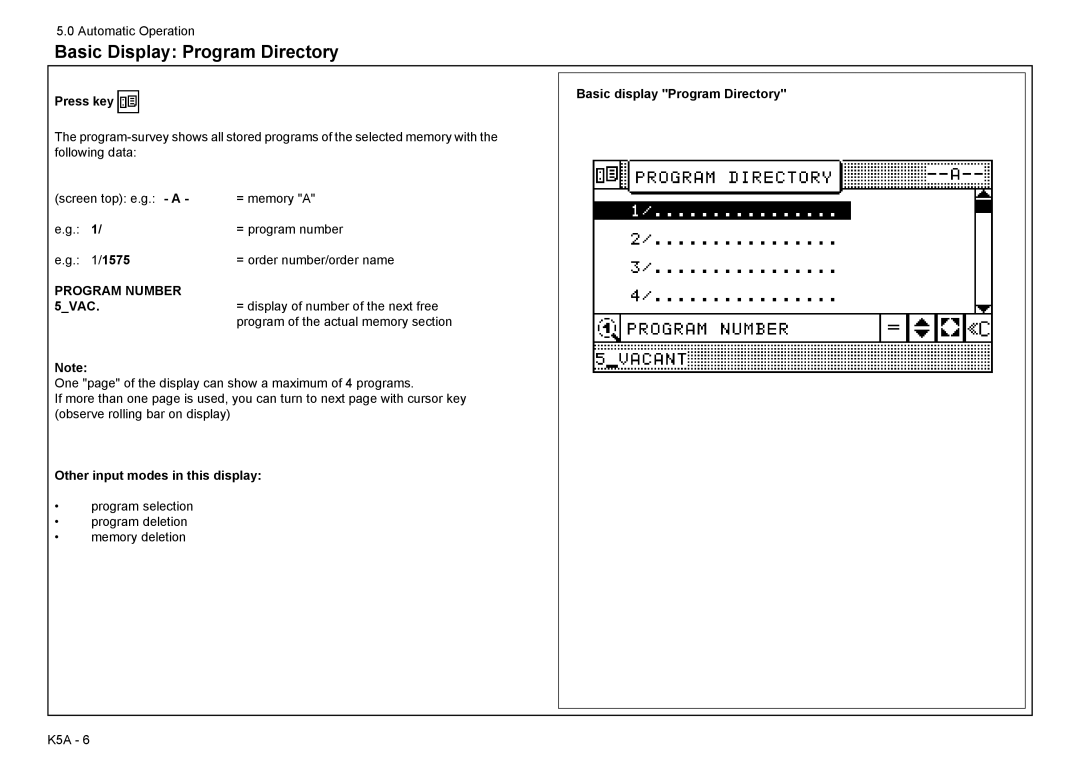 Baum Bros. Imports 26.4 manual Basic Display Program Directory, 1575, 5VAC, Other input modes in this display 