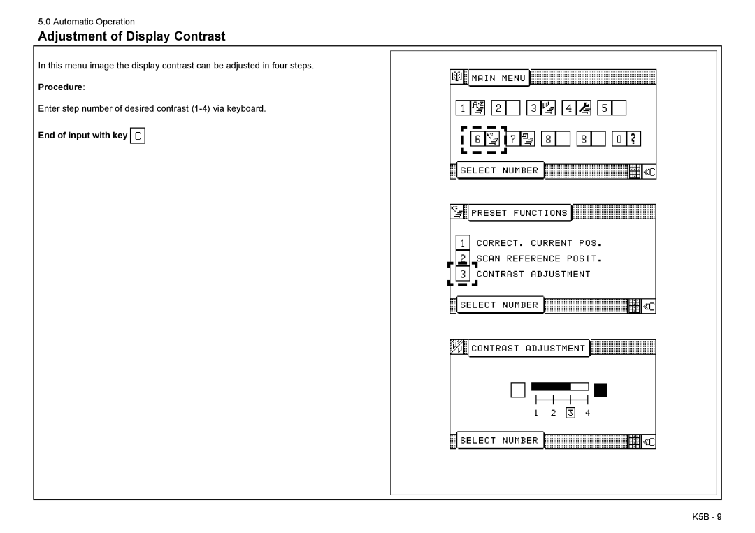 Baum Bros. Imports 26.4 manual Adjustment of Display Contrast, End of input with key 