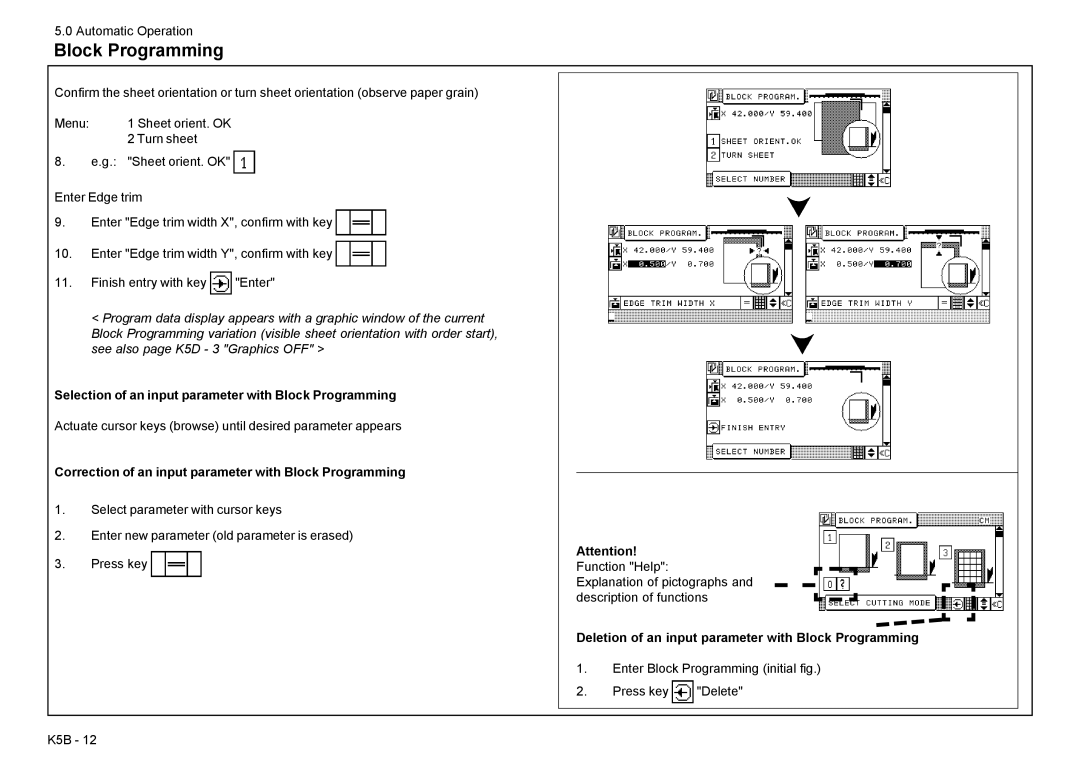 Baum Bros. Imports 26.4 manual Selection of an input parameter with Block Programming 