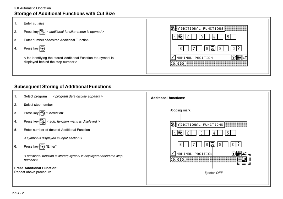 Baum Bros. Imports 26.4 manual Storage of Additional Functions with Cut Size, Subsequent Storing of Additional Functions 