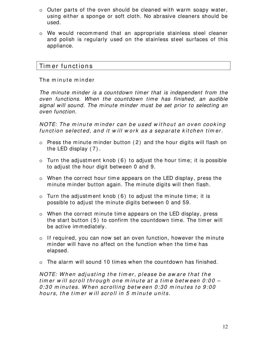 Baumatic B610MC manual Timer functions, Minute minder 