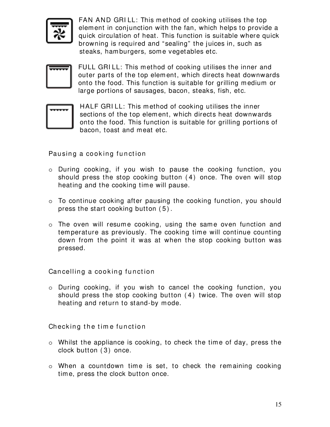 Baumatic B610MC manual Pausing a cooking function, Cancelling a cooking function, Checking the time function 