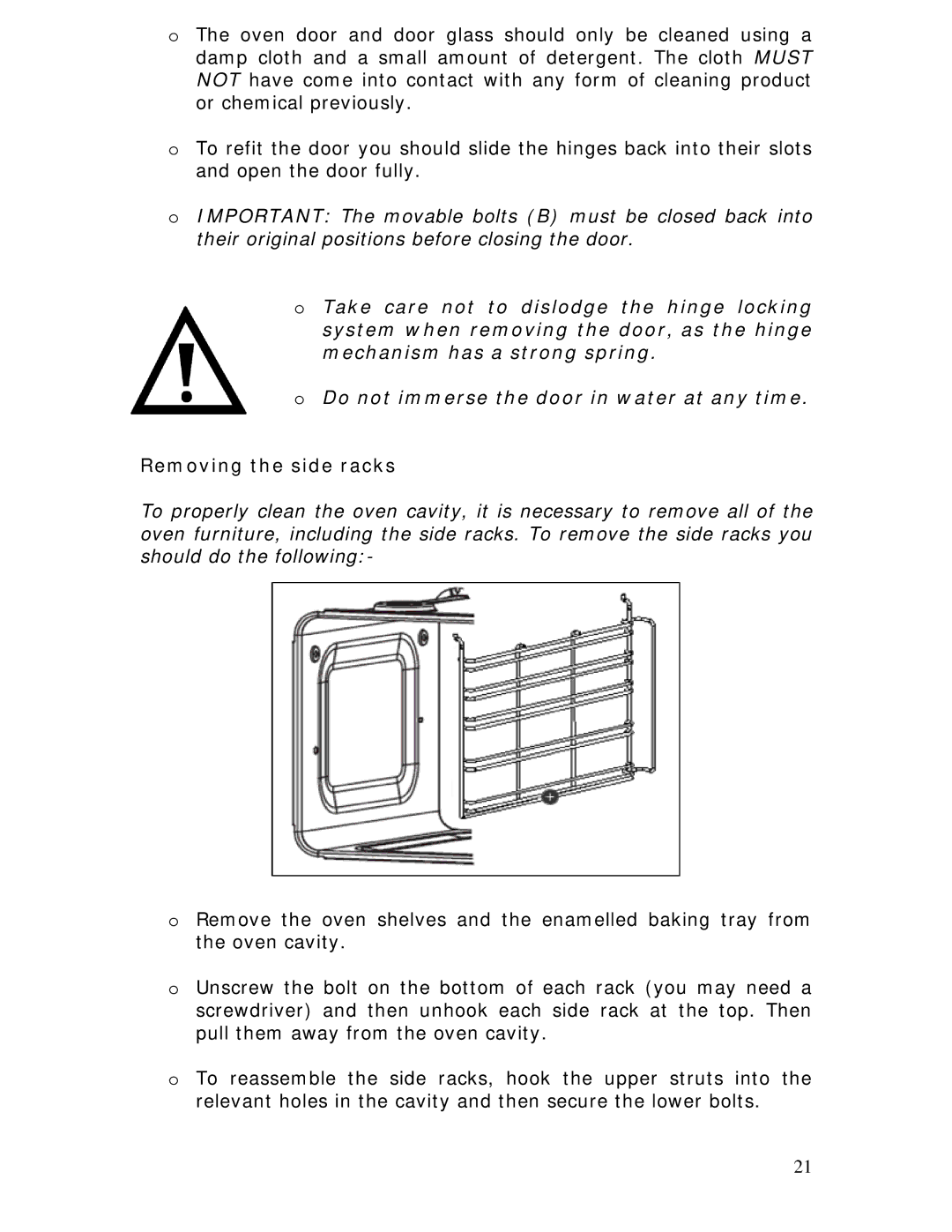 Baumatic B610MC manual Removing the side racks 