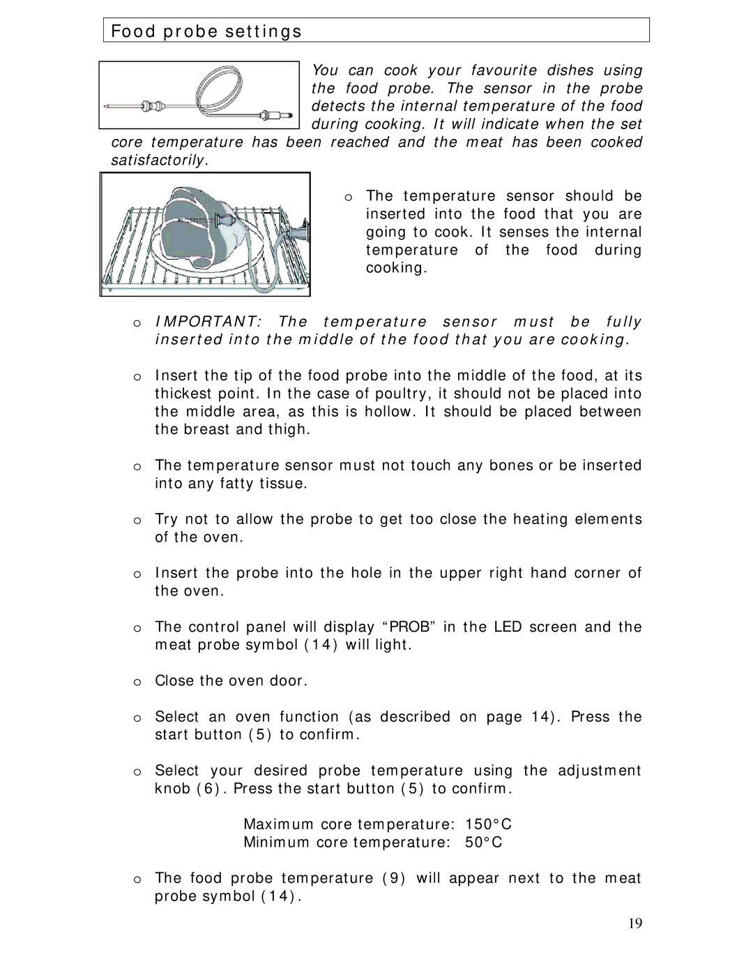 Baumatic B620MC manual Food probe settings 