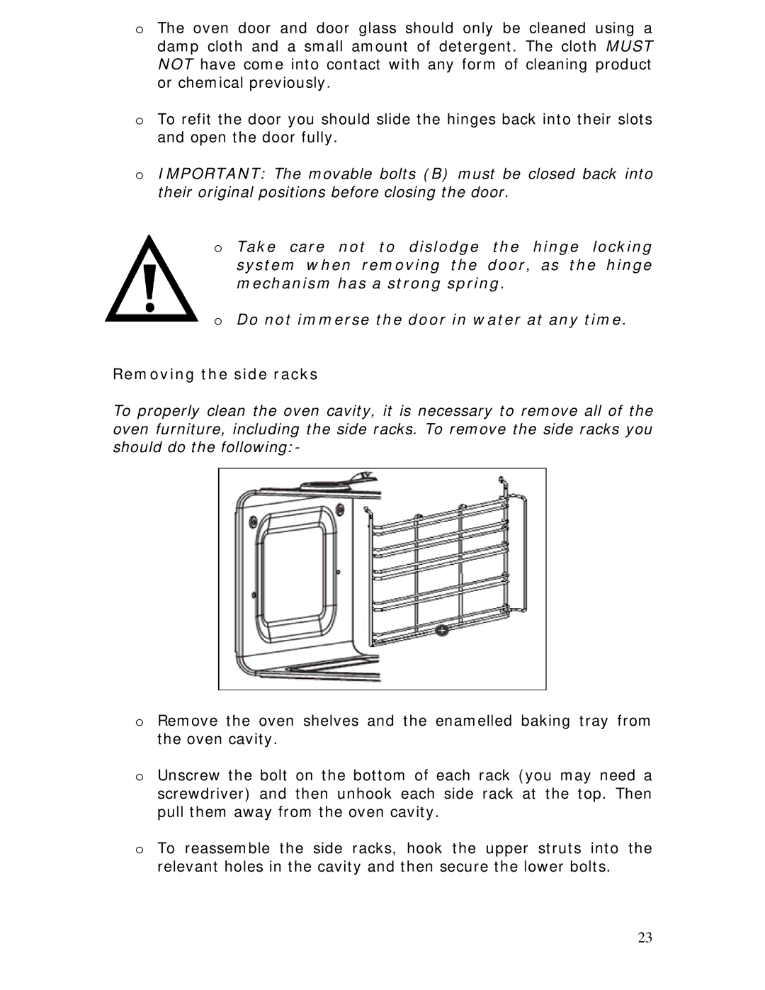 Baumatic B620MC manual Removing the side racks 