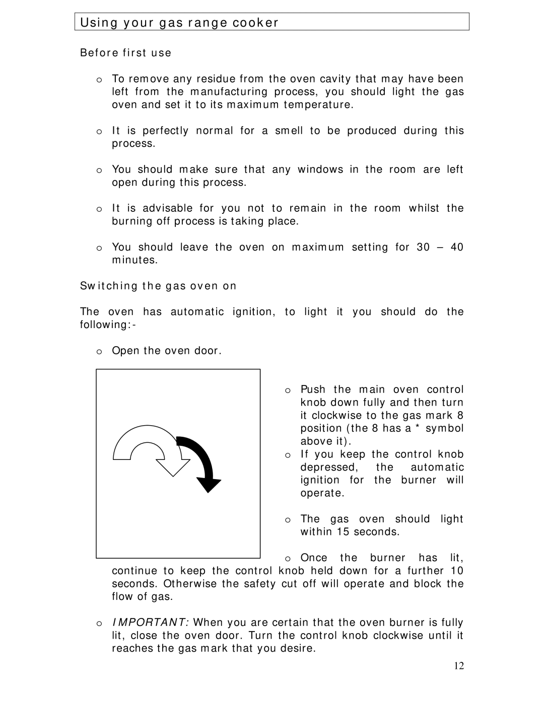 Baumatic BC190.2TCSS manual Using your gas range cooker, Before first use, Switching the gas oven on 