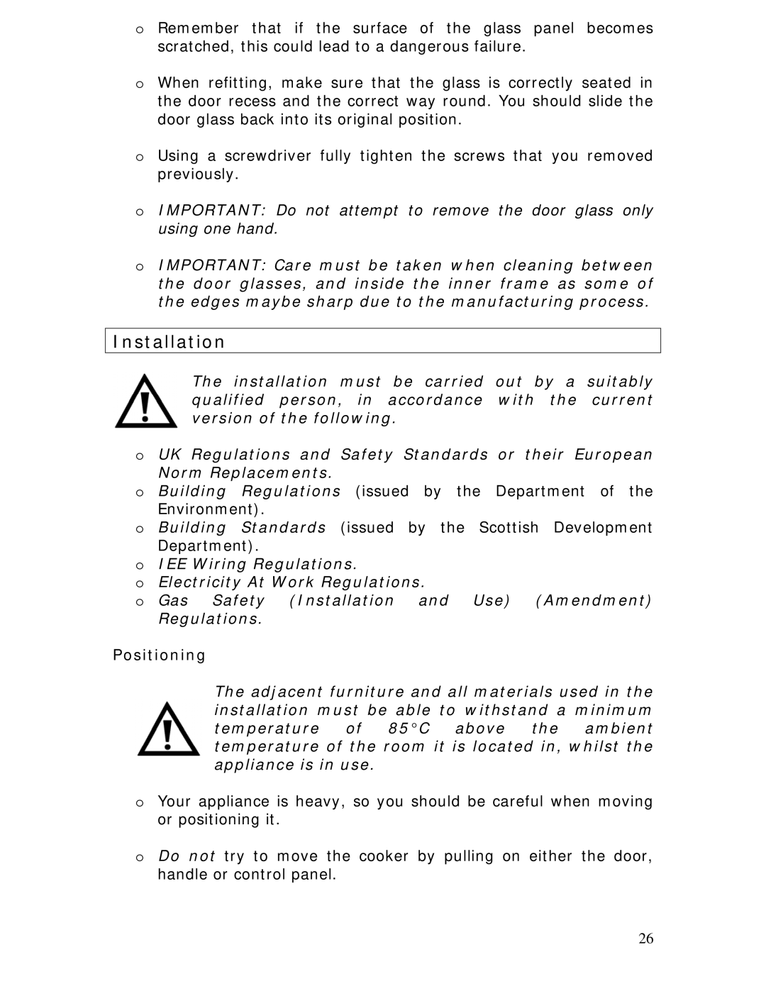 Baumatic BC190.2TCSS manual Installation, Positioning 