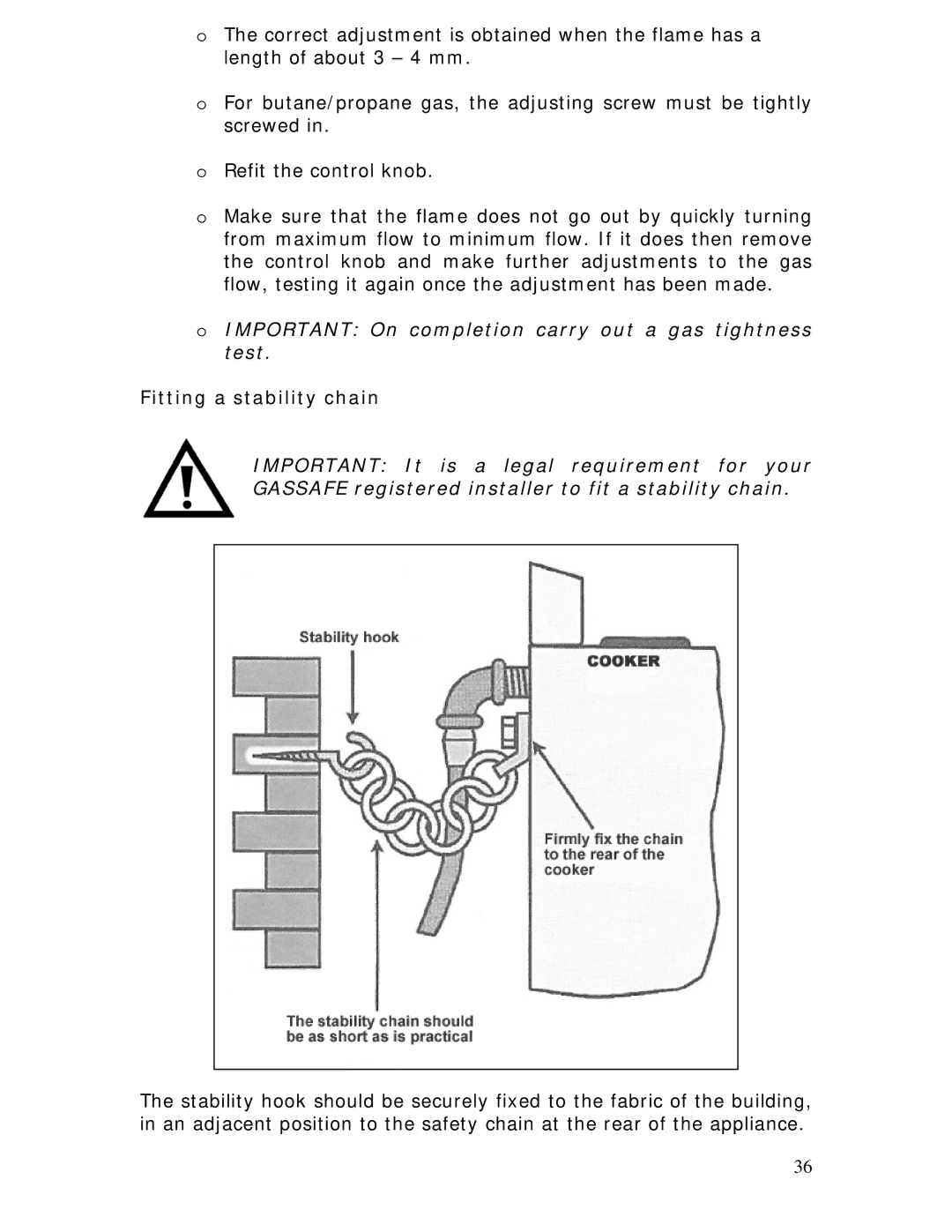 Baumatic BC190.2TCSS manual Fitting a stability chain 