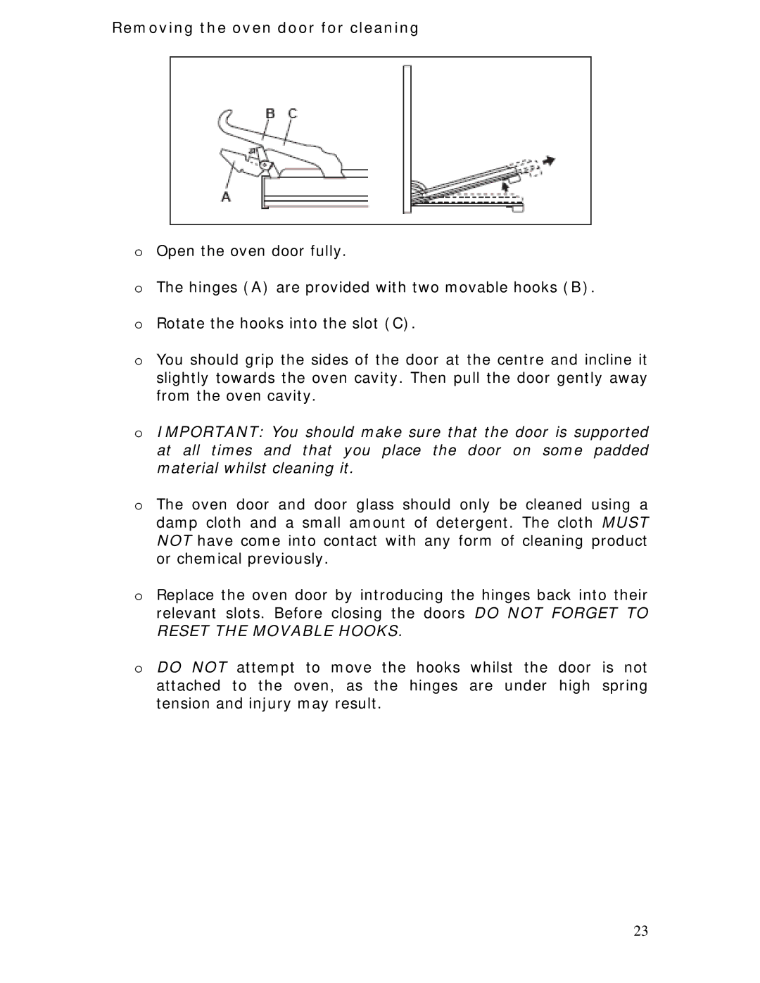 Baumatic BC391.3TCSS manual Removing the oven door for cleaning 