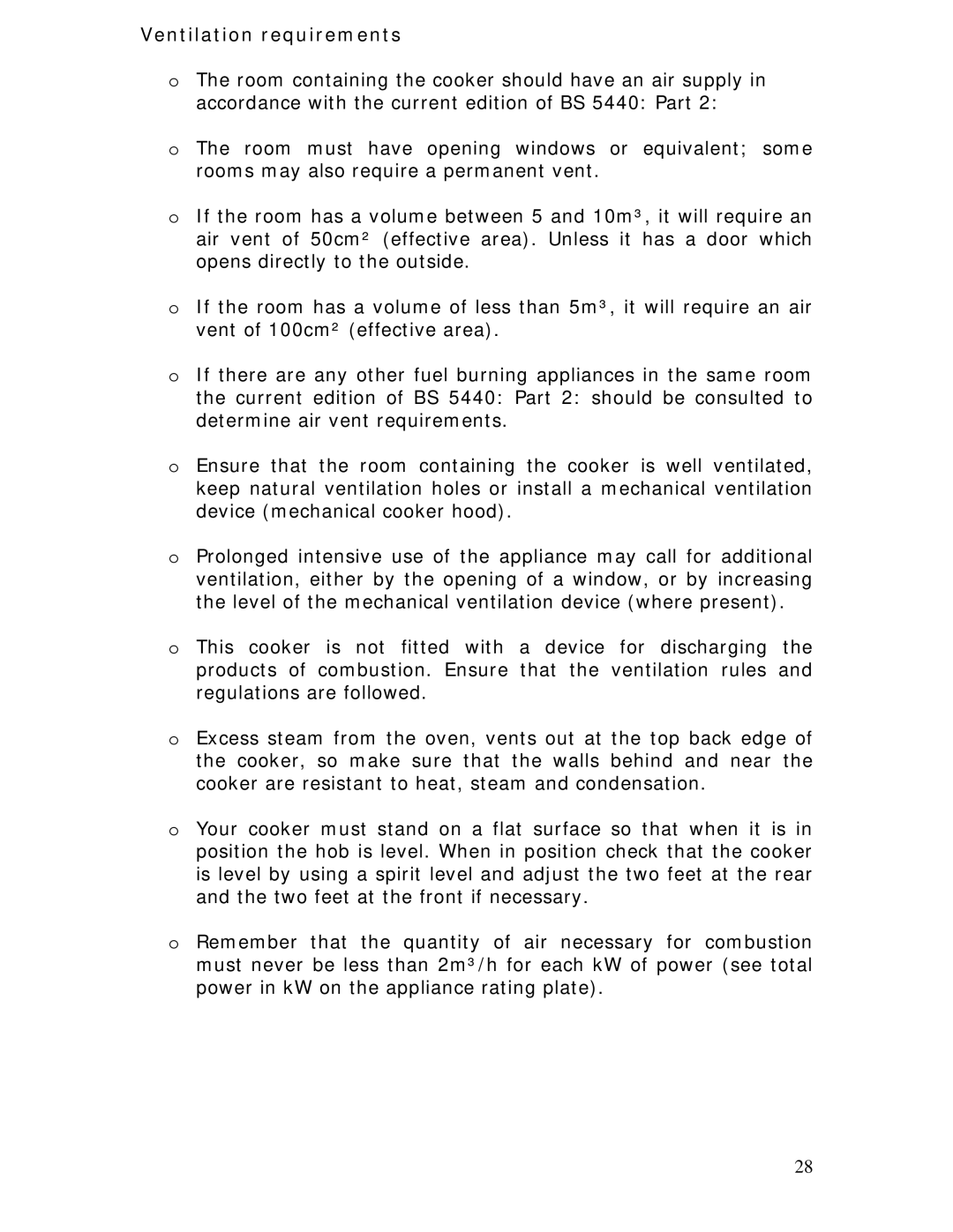 Baumatic BC391.3TCSS manual Ventilation requirements 