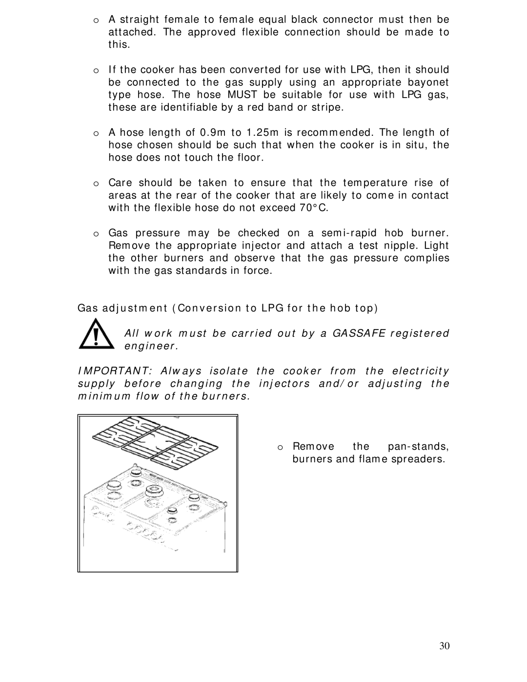 Baumatic BC391.3TCSS manual Gas adjustment Conversion to LPG for the hob top 