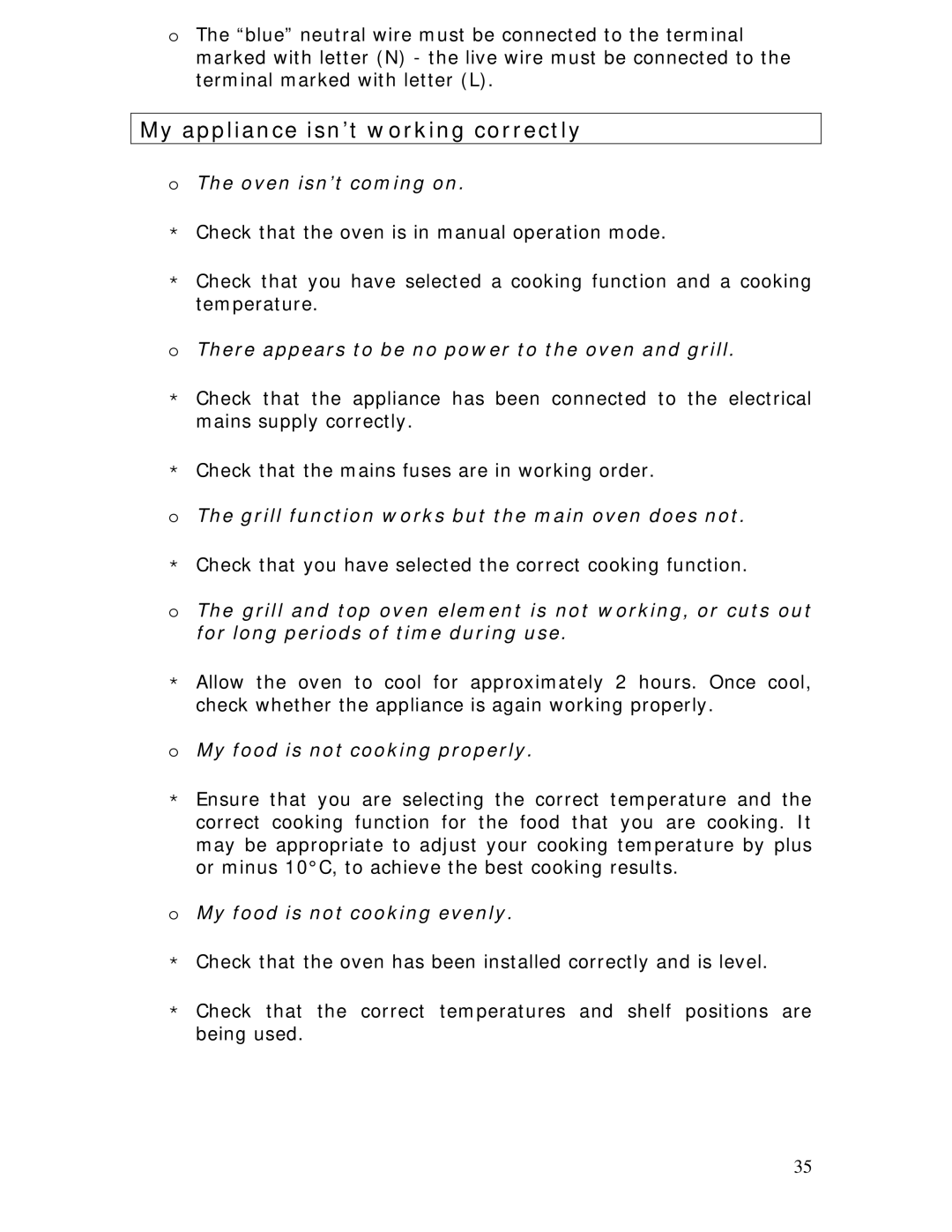 Baumatic BC391.3TCSS manual My appliance isn’t working correctly 