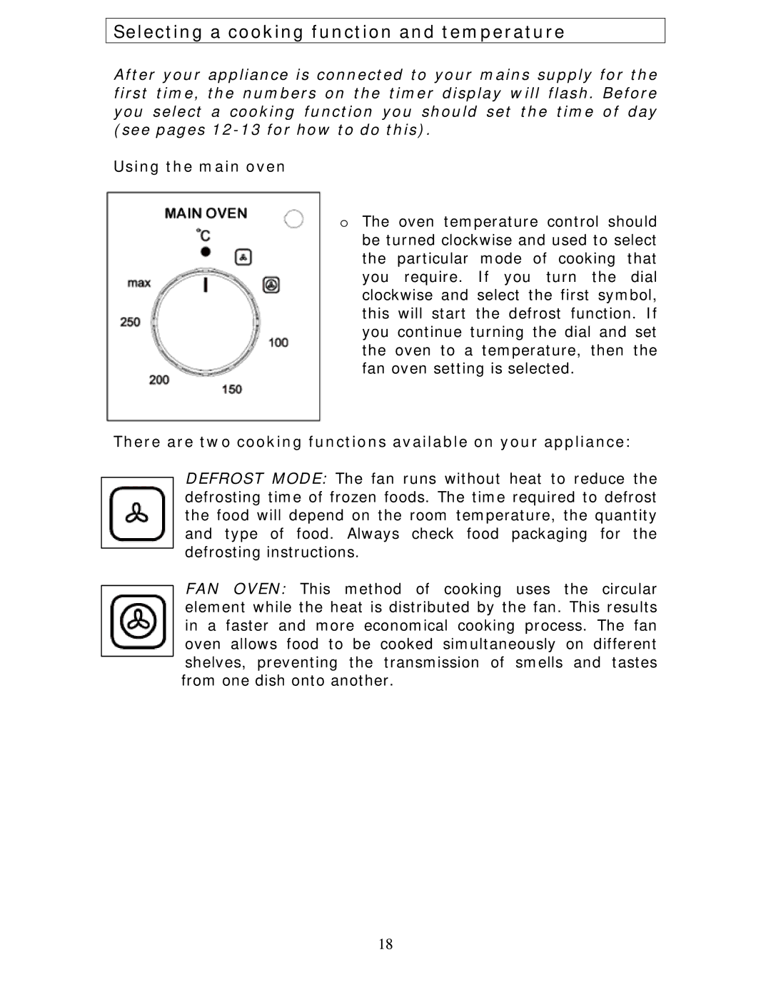 Baumatic BCE625BL manual Selecting a cooking function and temperature, Using the main oven 