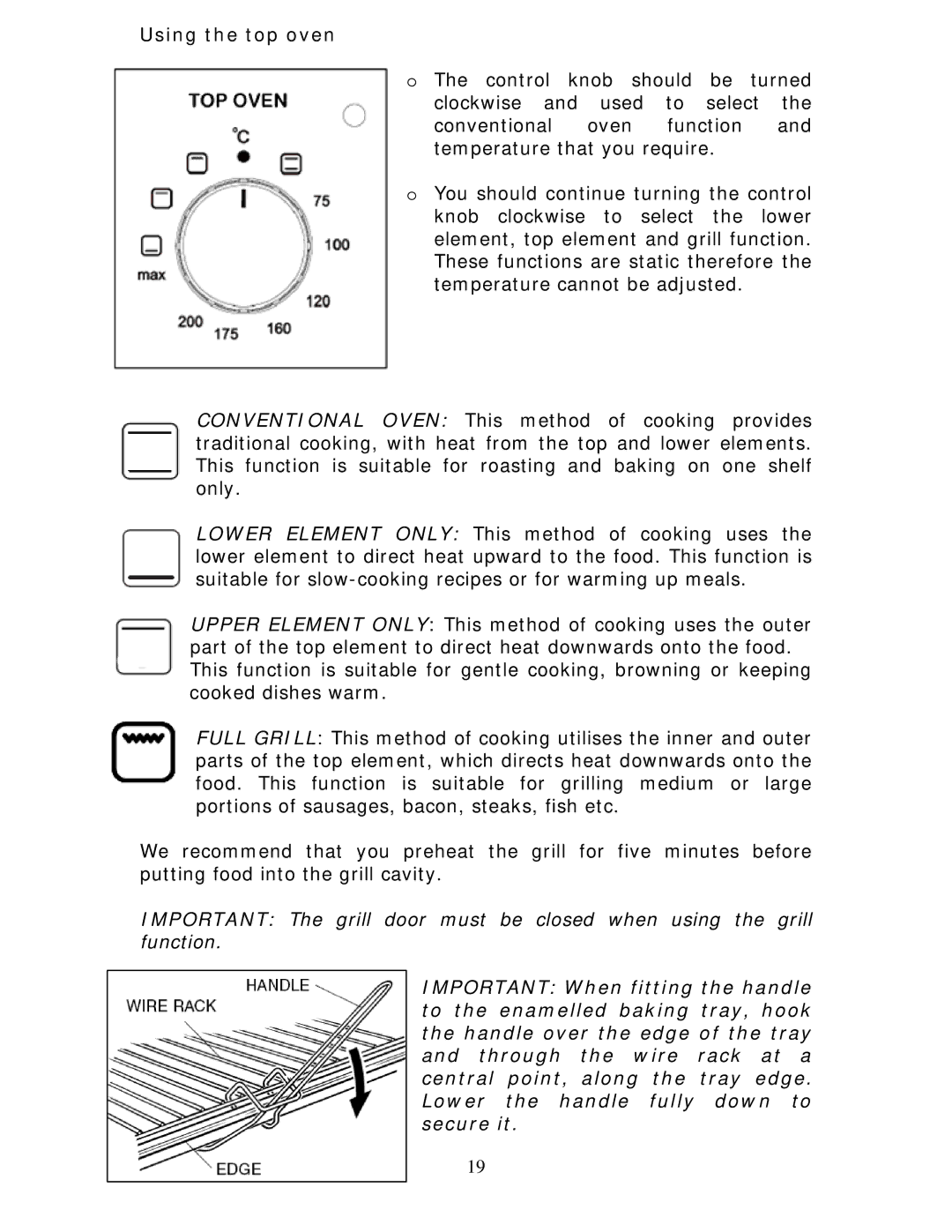 Baumatic BCE625BL manual Using the top oven 