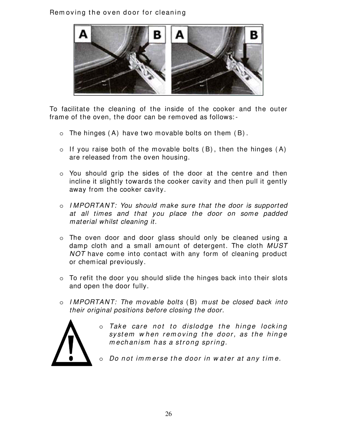 Baumatic BCE625BL manual Removing the oven door for cleaning 