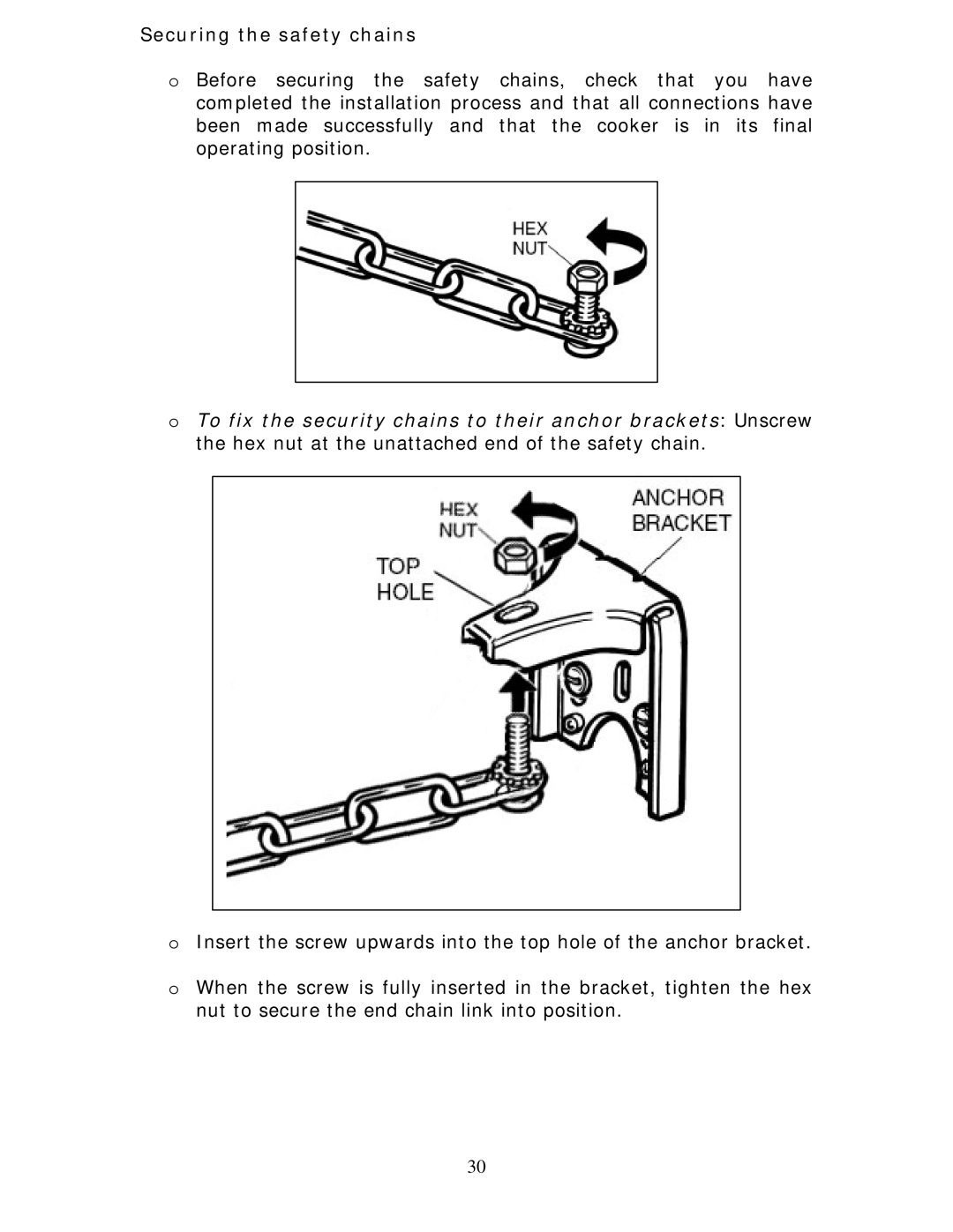 Baumatic BCE625BL manual Securing the safety chains 