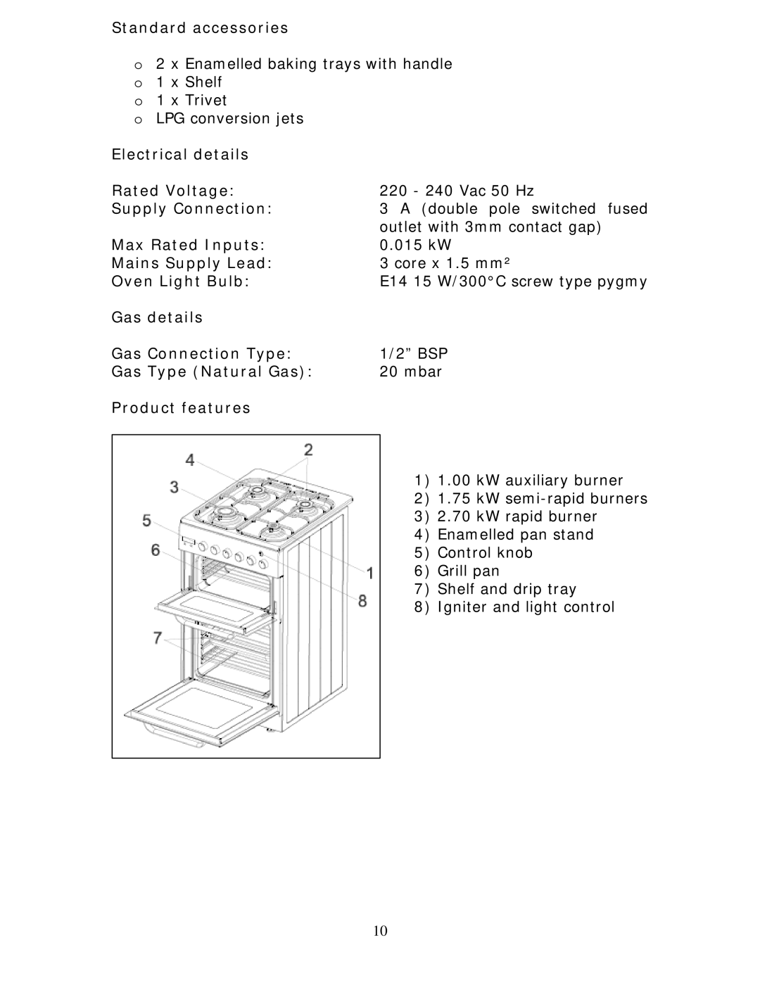 Baumatic BCG520R manual Standard accessories 