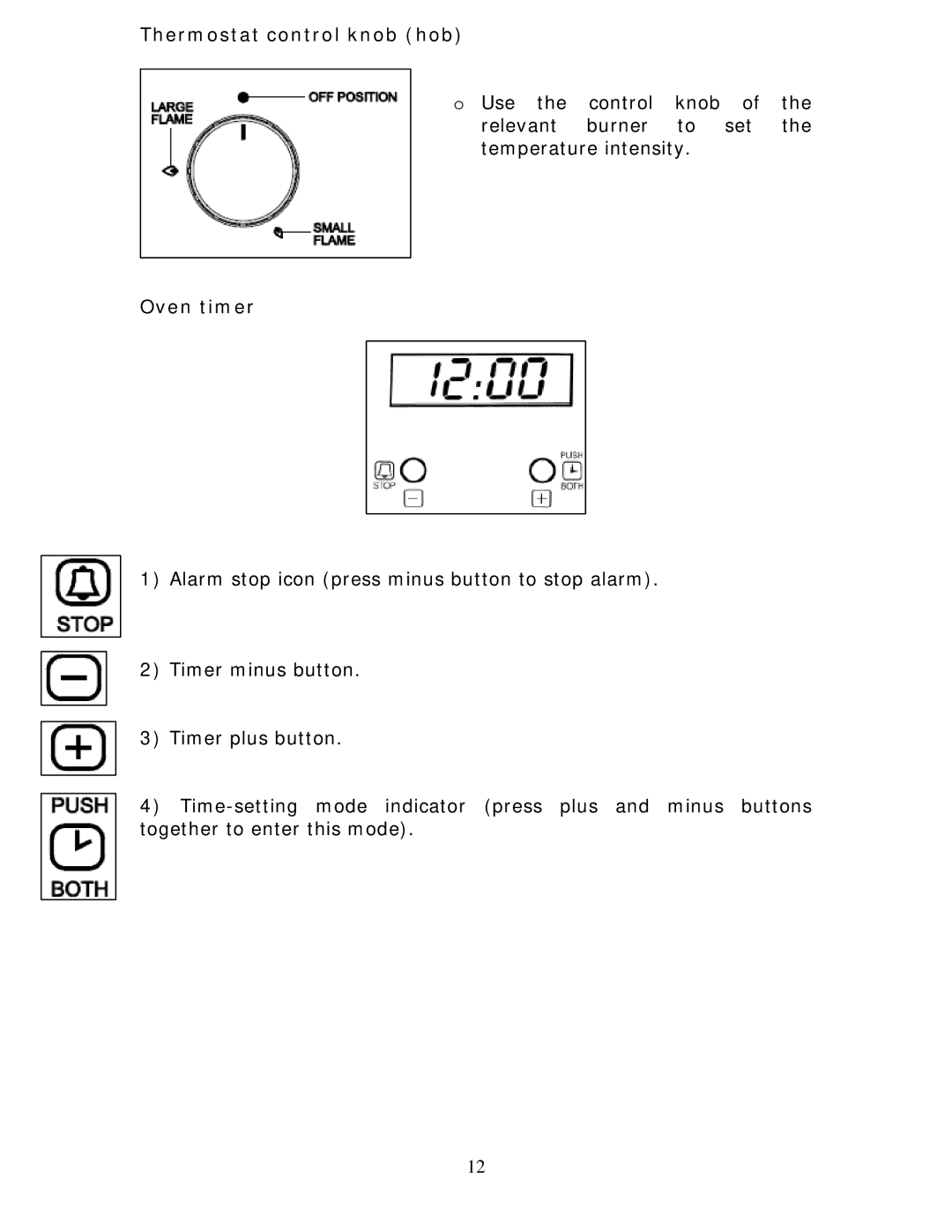 Baumatic BCG520R manual Thermostat control knob hob, Oven timer 