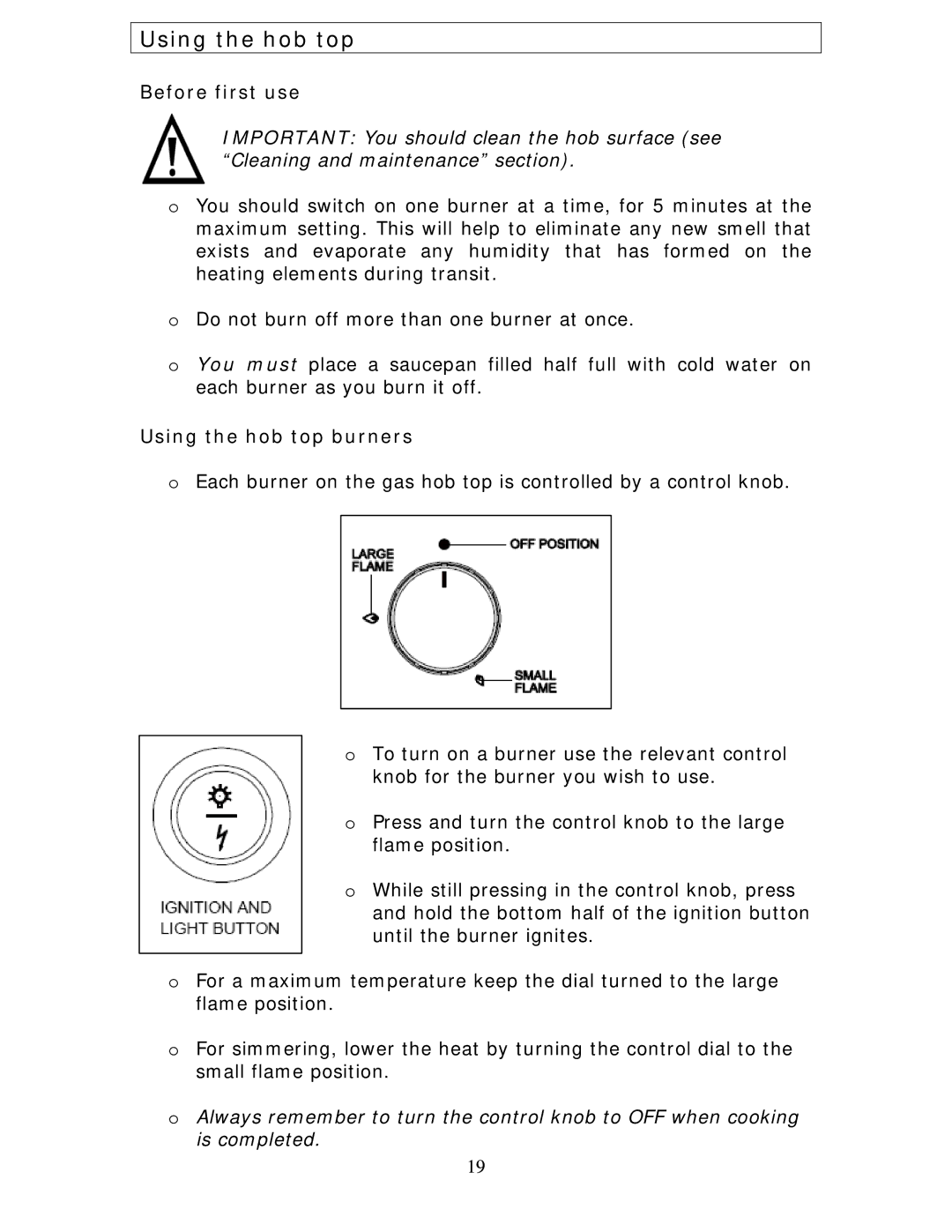 Baumatic BCG520R manual Using the hob top burners 