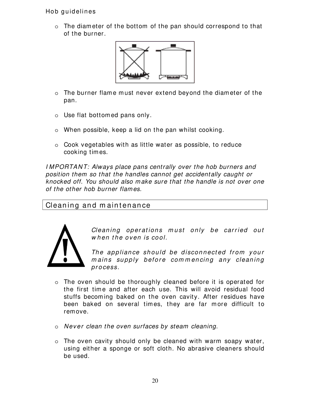 Baumatic BCG520R manual Cleaning and maintenance, Hob guidelines 