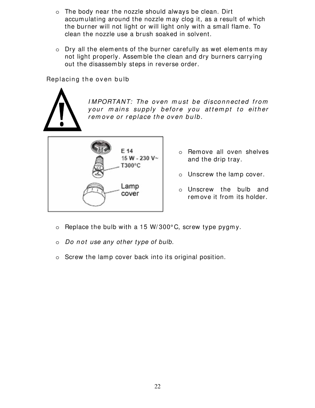 Baumatic BCG520R manual Replacing the oven bulb 