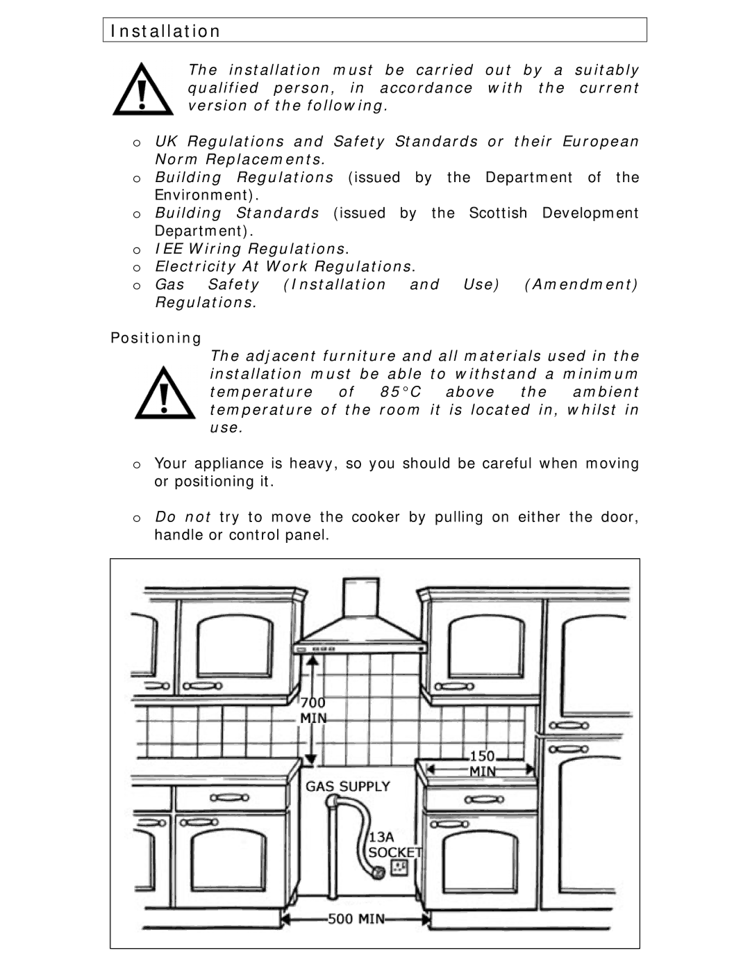 Baumatic BCG520R manual Installation, Positioning 