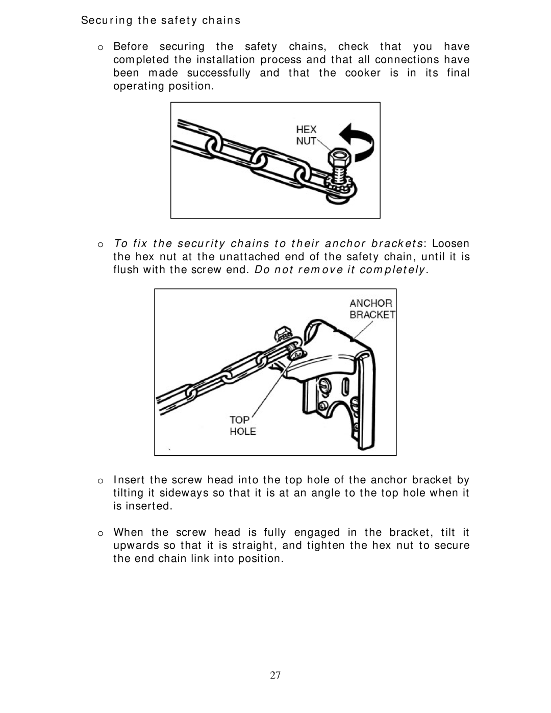 Baumatic BCG520R manual Securing the safety chains 