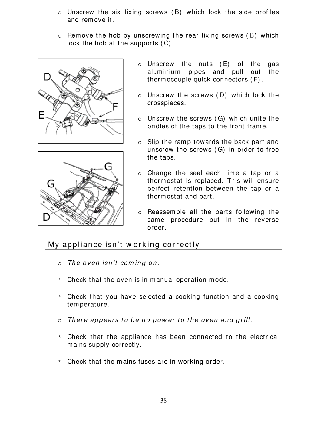 Baumatic BCG925SS manual My appliance isn’t working correctly, Oven isn’t coming on 