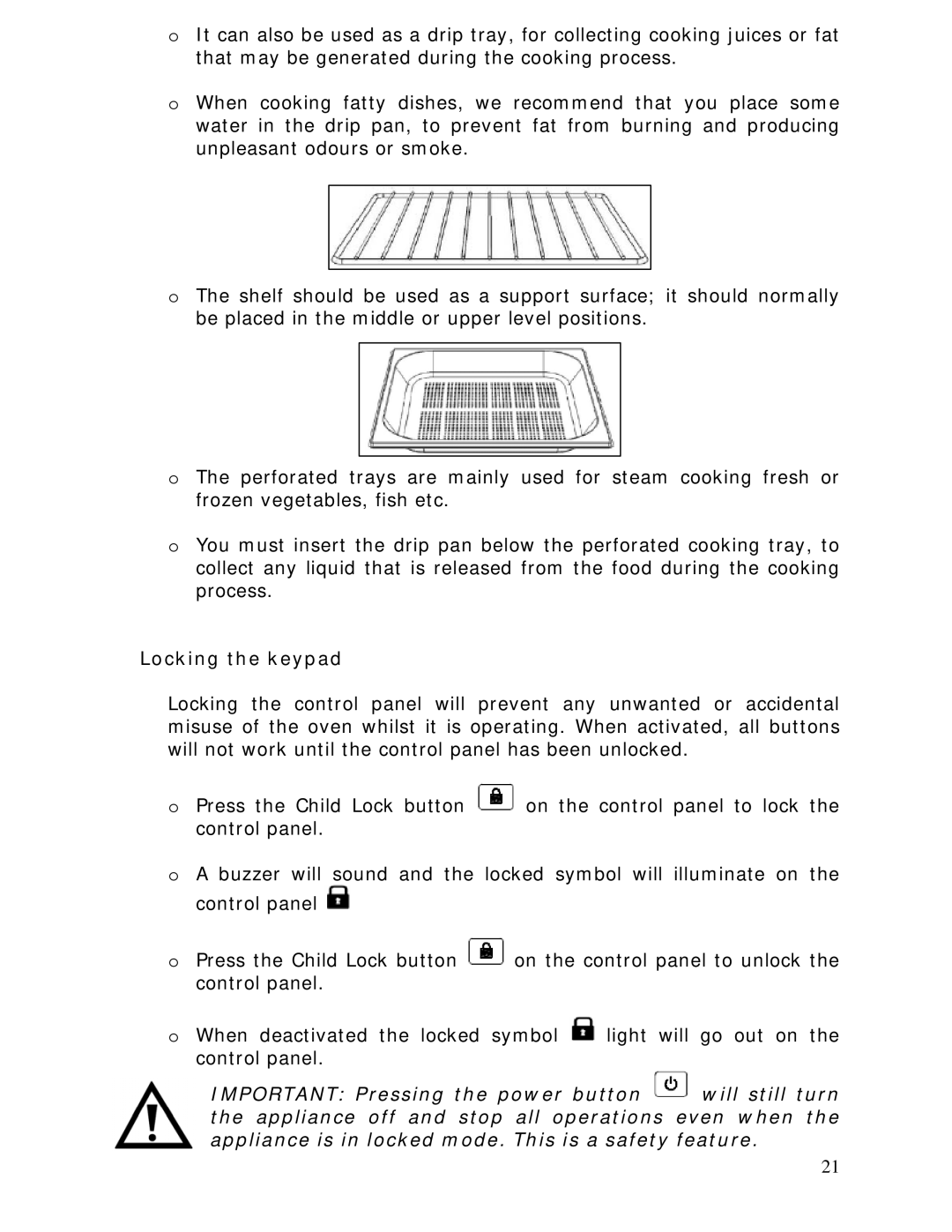 Baumatic BCS450SS manual Locking the keypad 