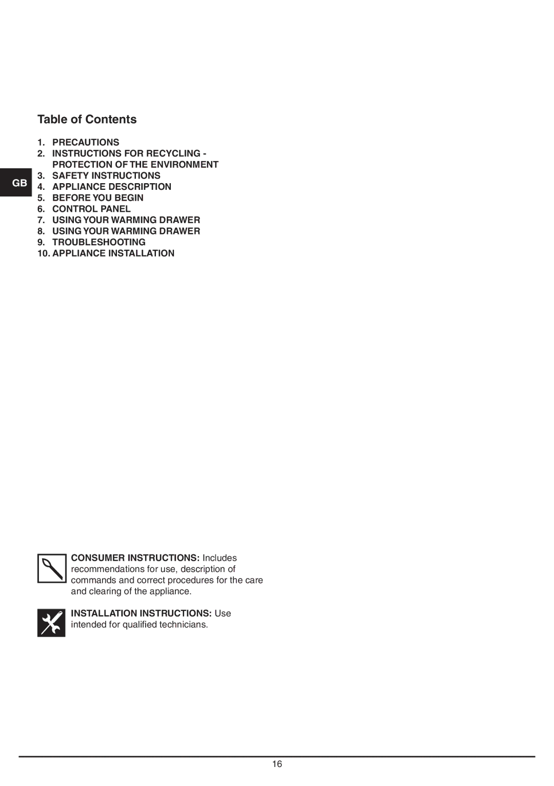 Baumatic BD30TS manual Table of Contents 