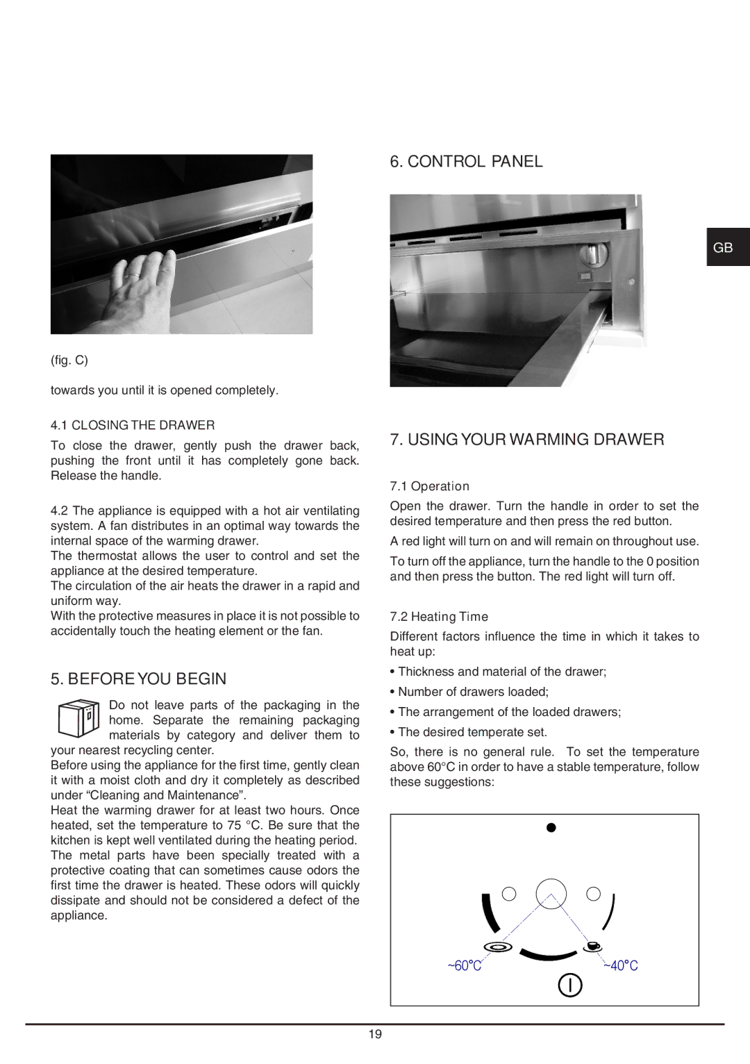 Baumatic BD30TS Before you Begin, Control Panel Using your Warming Drawer, Closing the Drawer, Operation, Heating Time 