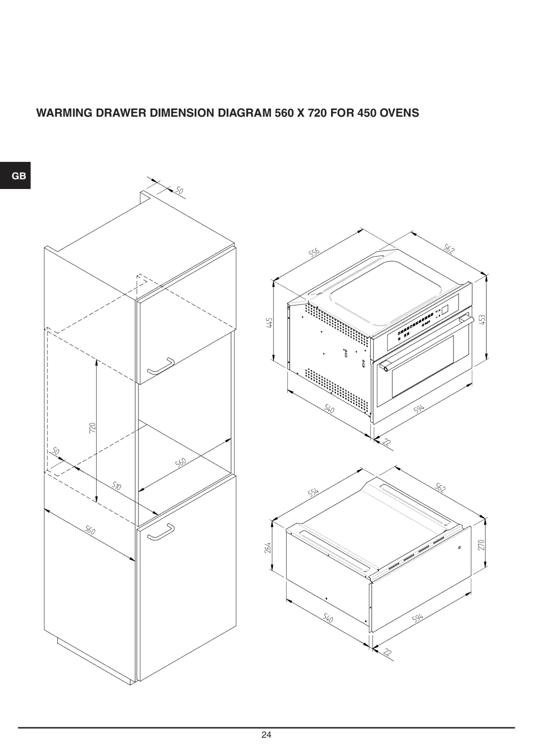 Baumatic BD30TS manual Warming Drawer Dimension Diagram 560 X 720 for 450 Ovens 