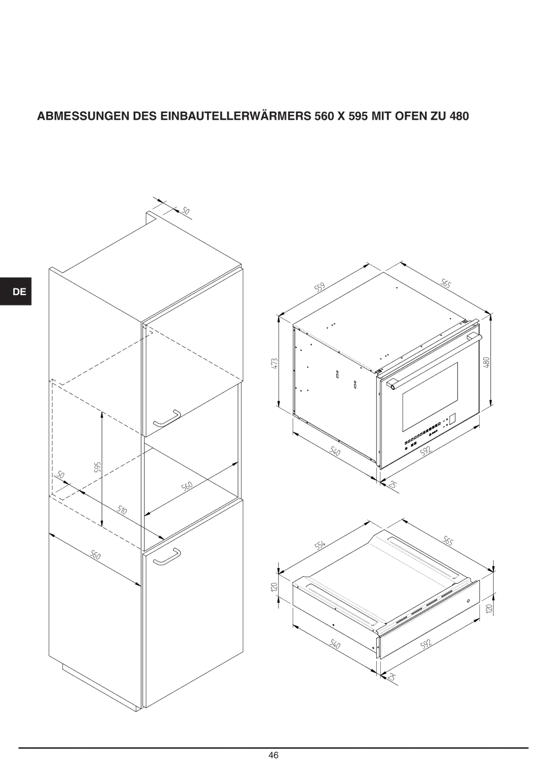 Baumatic BD30TS manual Abmessungen DES Einbautellerwärmers 560 X 595 MIT Ofen ZU 