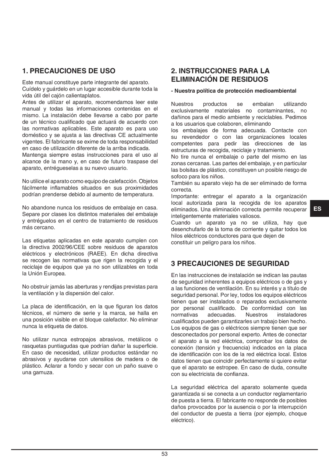 Baumatic BD30TS manual Precauciones DE USO, Instrucciones Para LA Eliminación DE Residuos, Precauciones DE Seguridad 