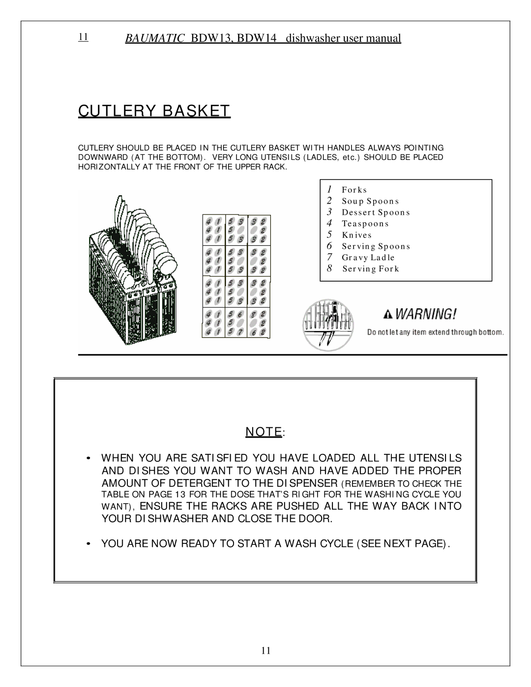 Baumatic BDW13 manual Cutlery Basket 