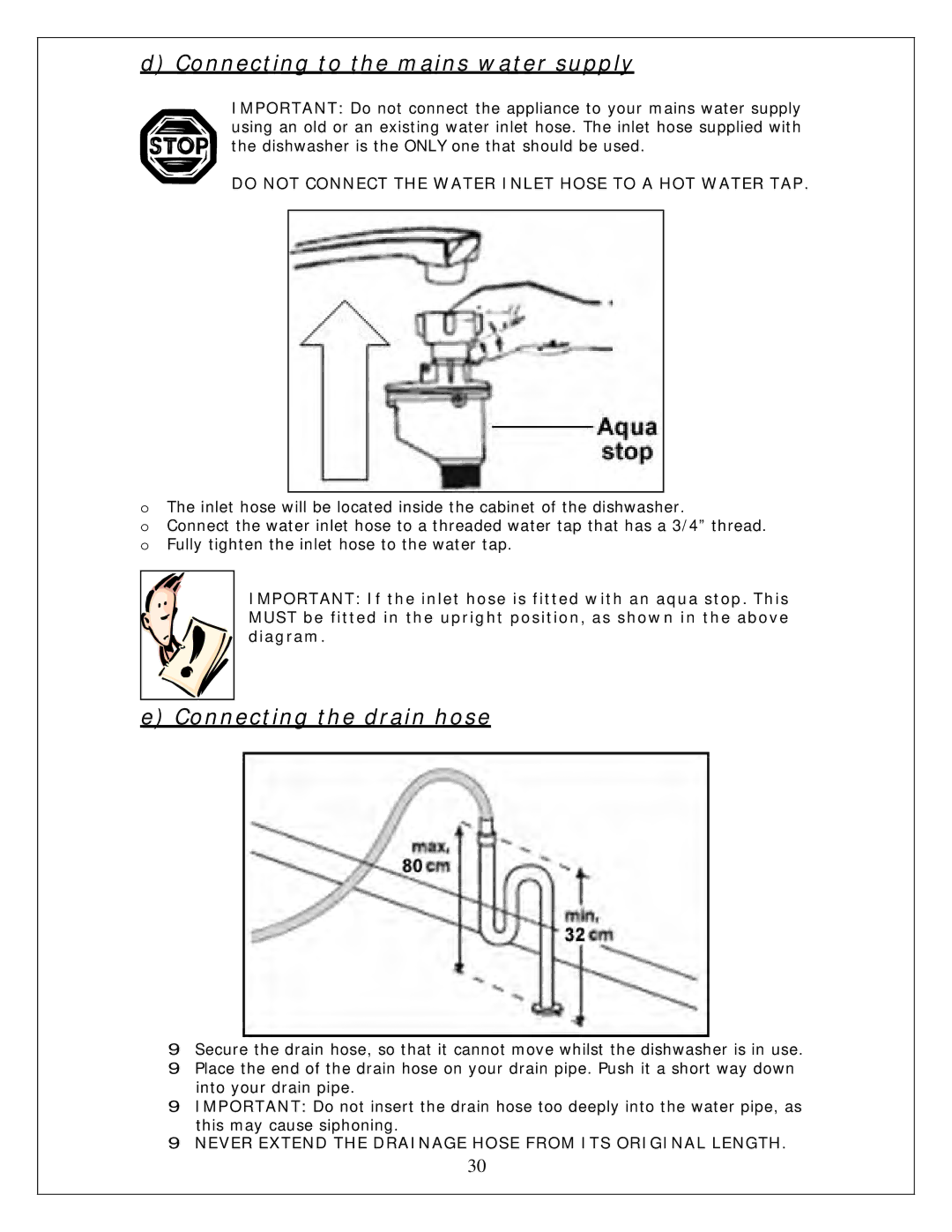 Baumatic BDW13 manual Connecting to the mains water supply 