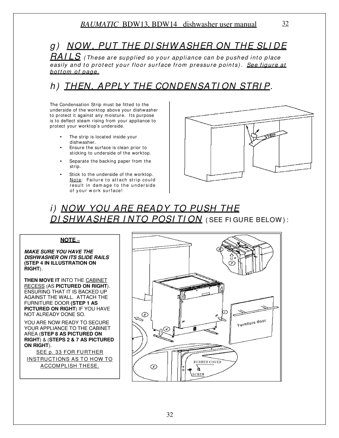 Baumatic BDW13 manual NOW, PUT the Dishwasher on the Slide 