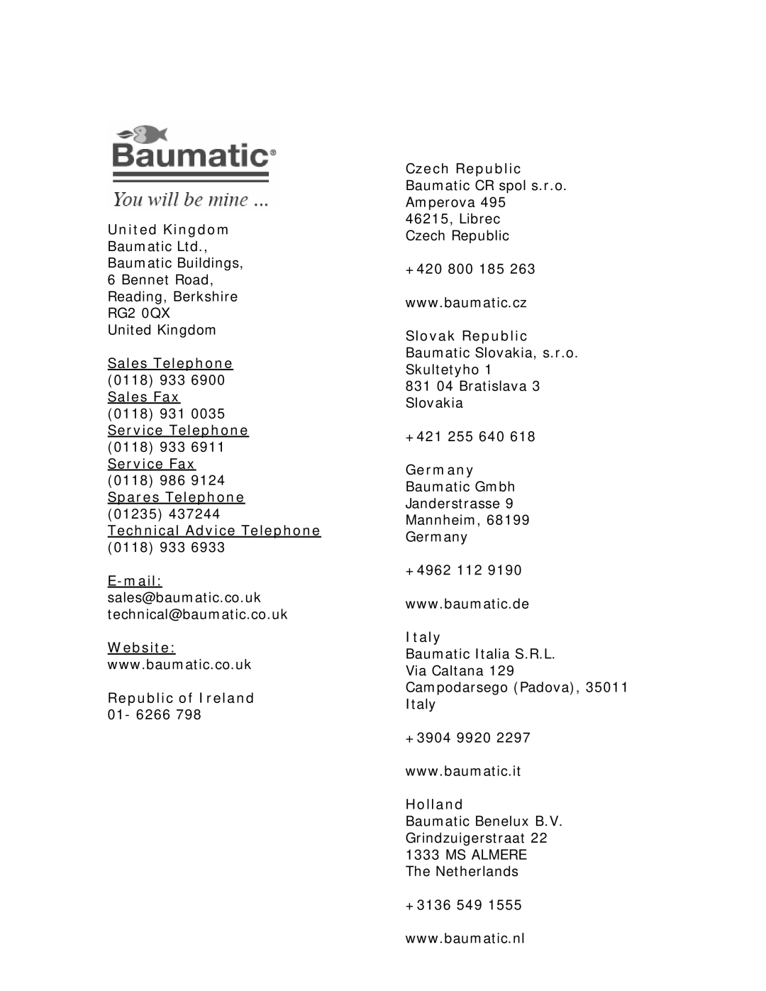 Baumatic BDW13 manual United Kingdom 