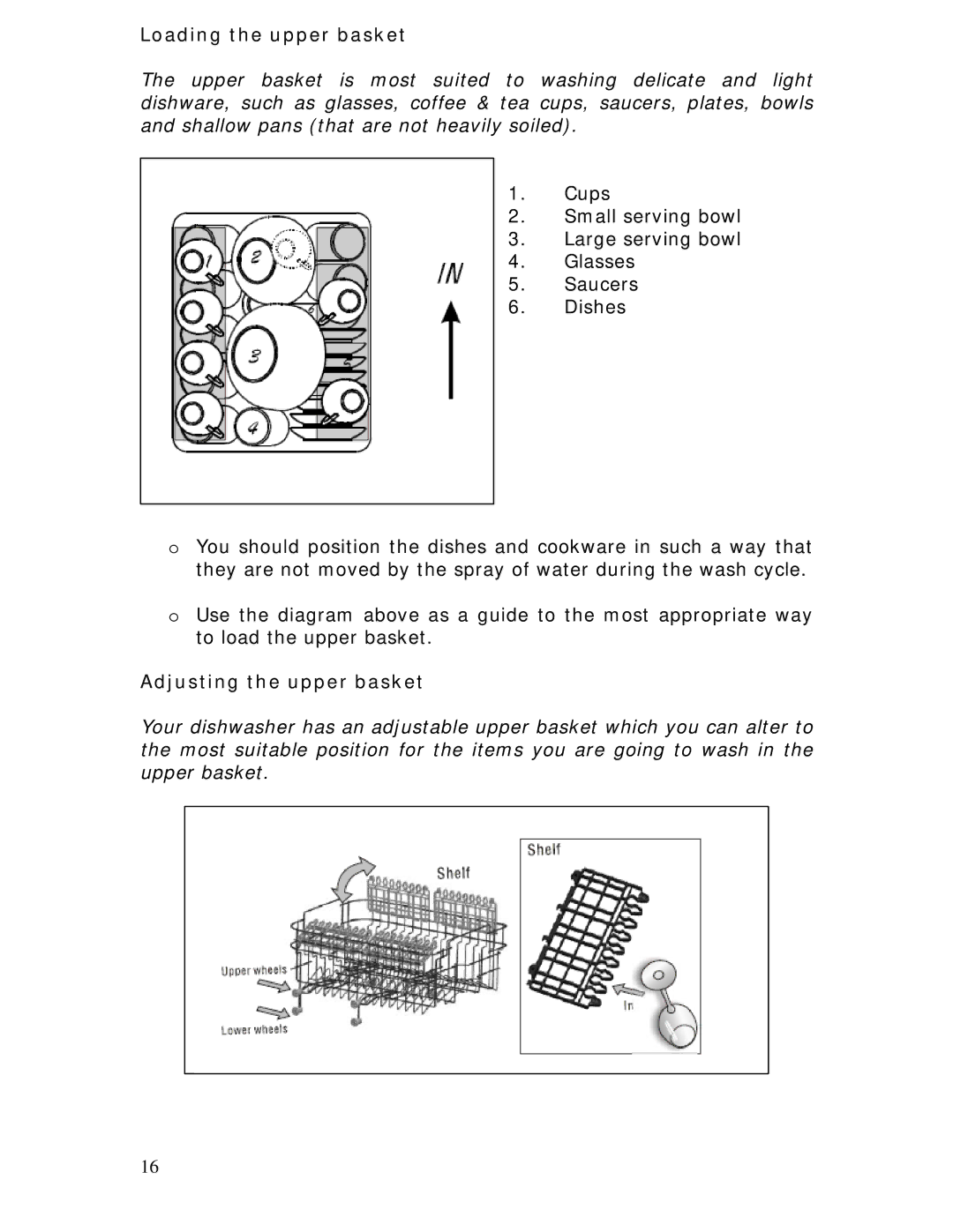 Baumatic BDW45.1 manual Loading the upper basket, Adjusting the upper basket 