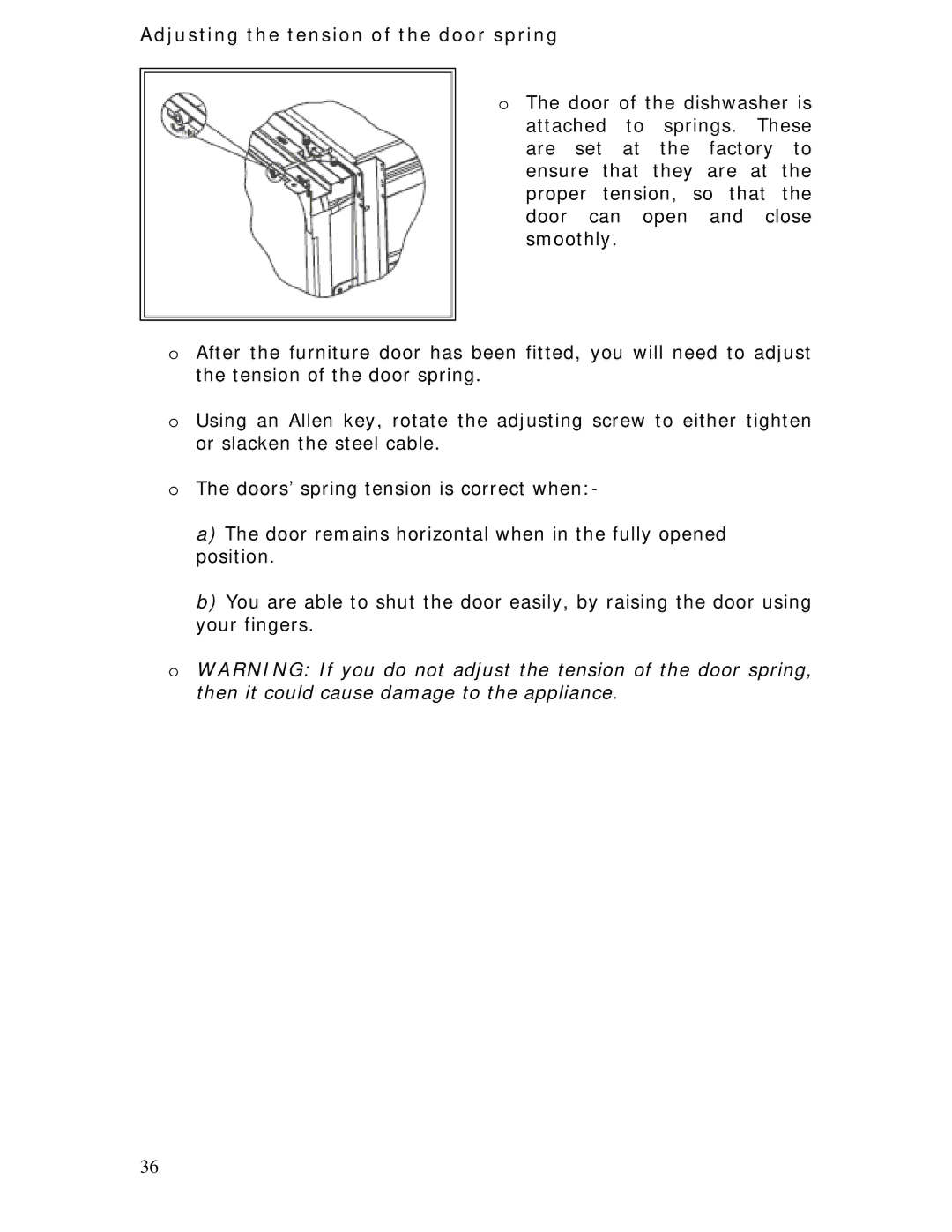 Baumatic BDW45.1 manual Adjusting the tension of the door spring 