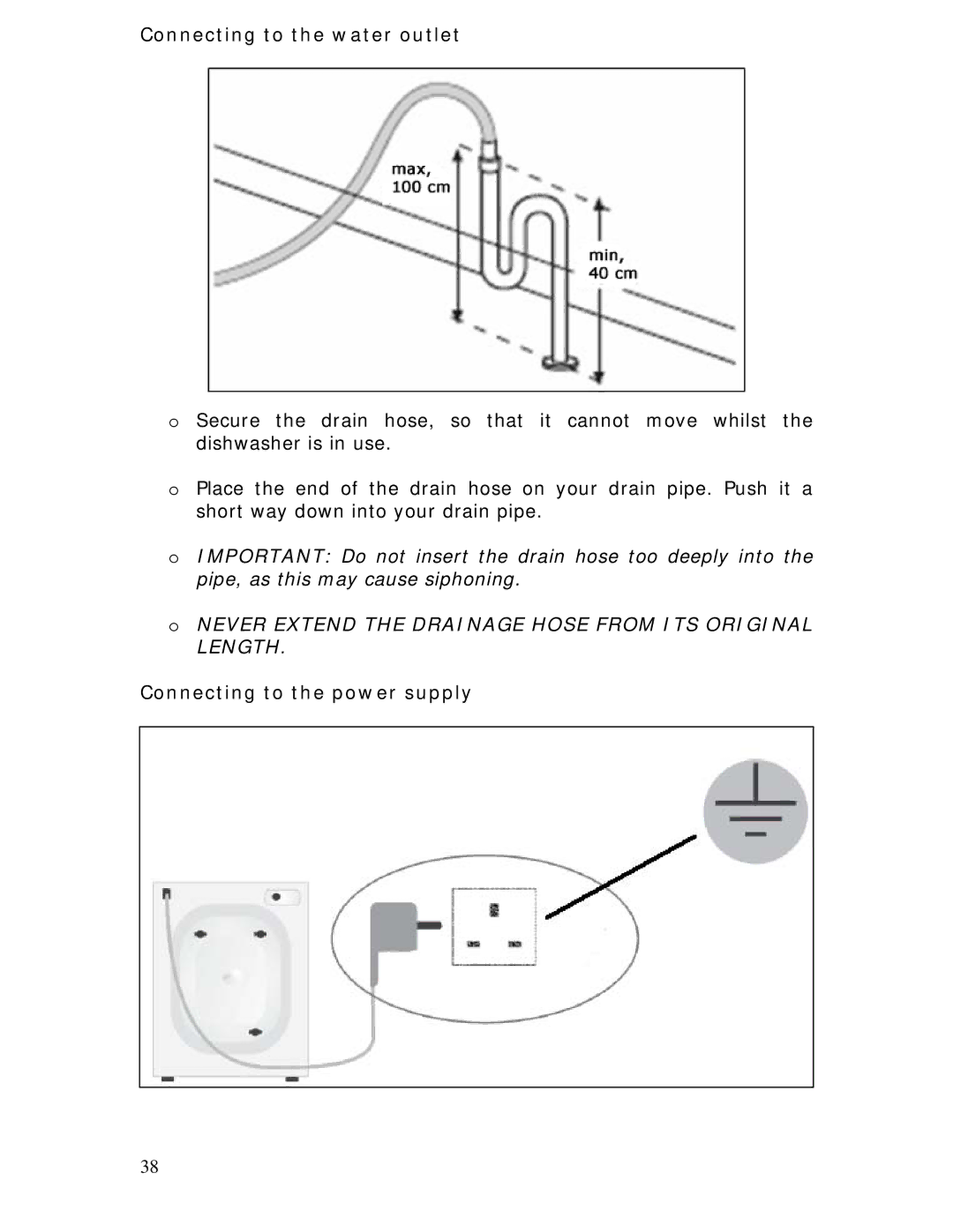 Baumatic BDW45.1 manual Connecting to the water outlet, Connecting to the power supply 