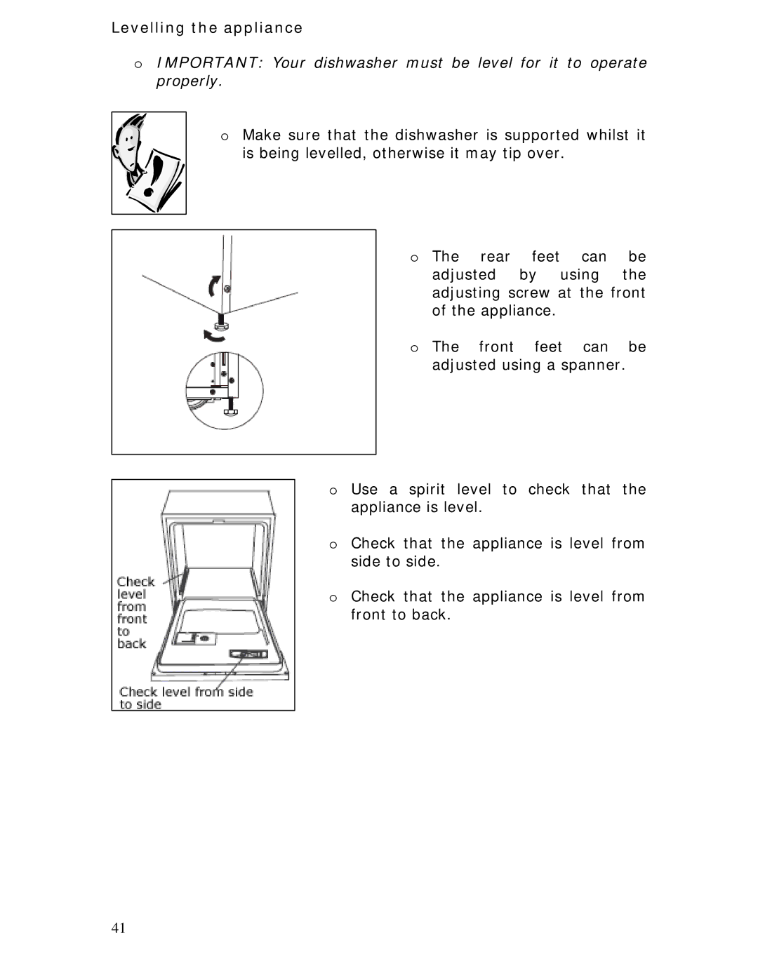 Baumatic BDW45.1 manual Levelling the appliance 