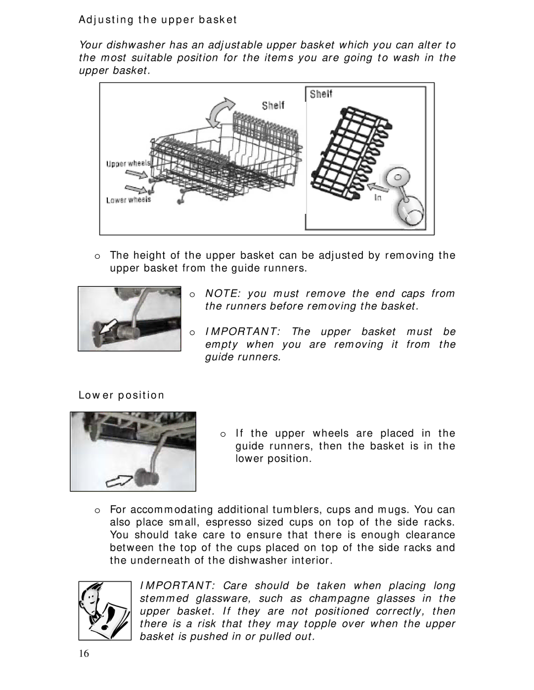 Baumatic BDWI460 manual Adjusting the upper basket, Lower position 