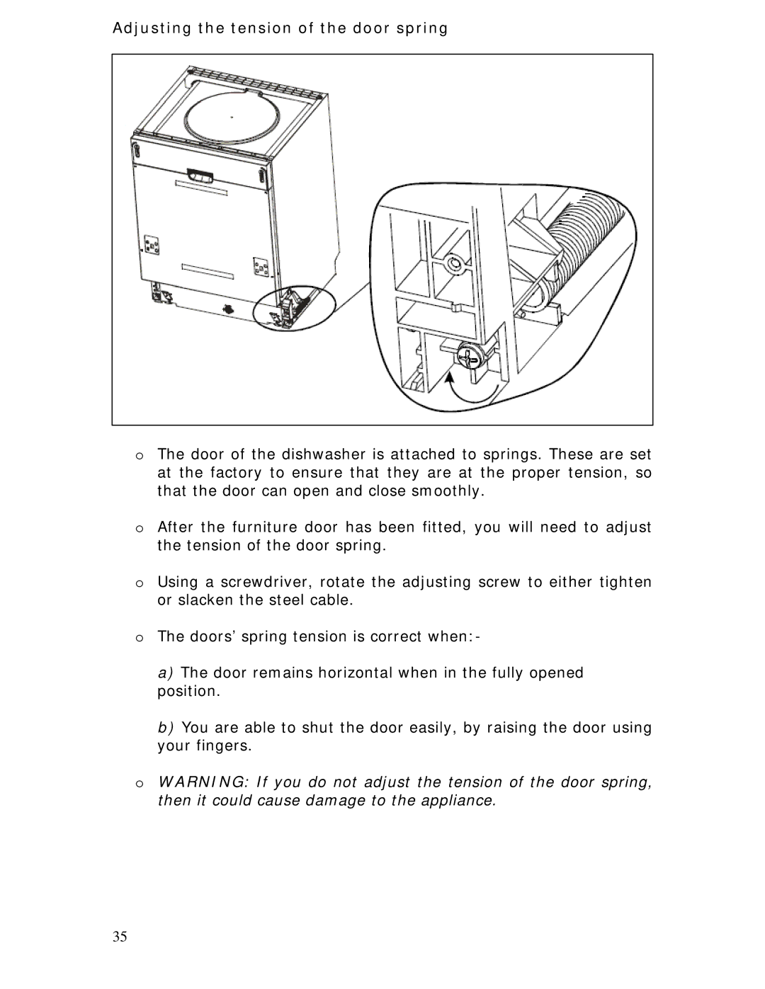 Baumatic BDWI460 manual Adjusting the tension of the door spring 