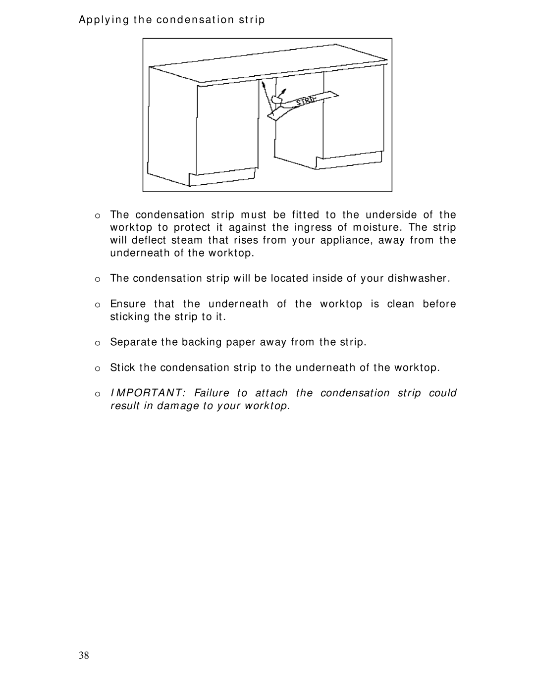 Baumatic BDWI460 manual Applying the condensation strip 